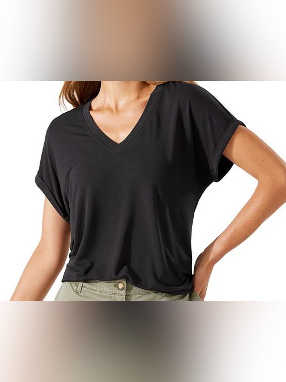 Tommy Bahama Black V-Neck Short Sleeve Top